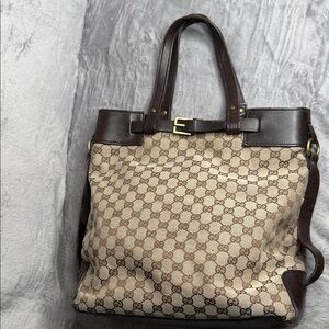 Gucci Beige and Dark Brown Monogram Tote